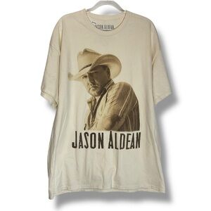 Graphic Tee Mens Jason Aldean Country Artist Singer Cream T-Shirt Size XL‎ NWOT